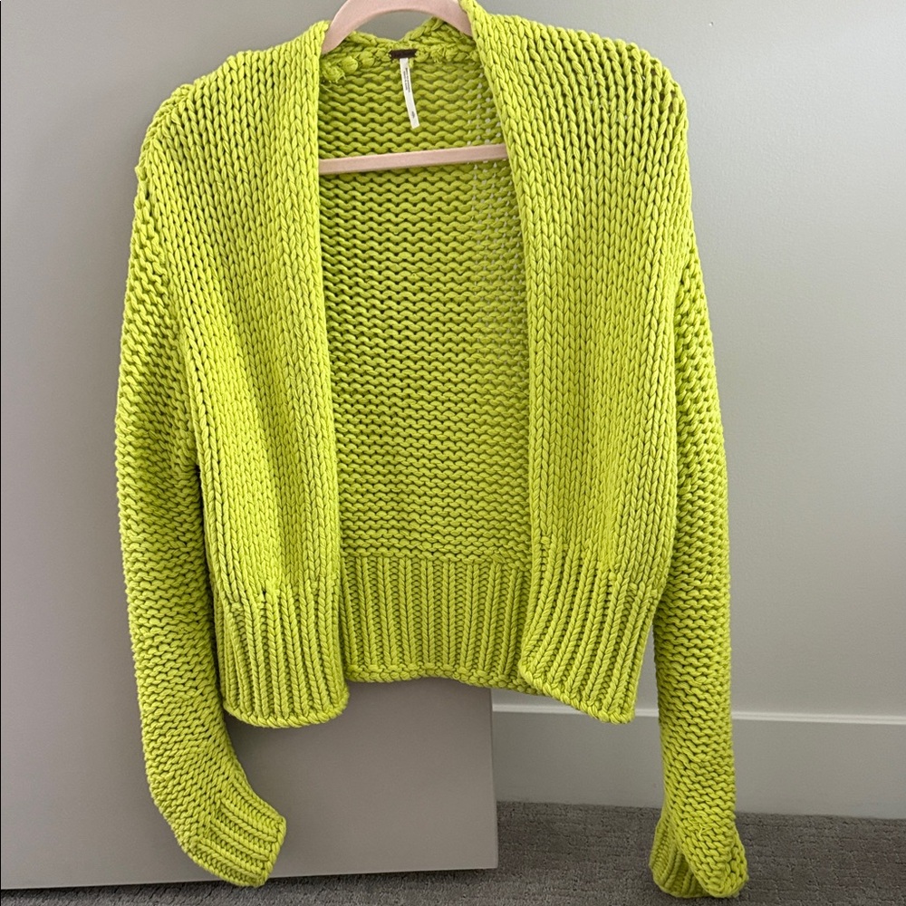 Free People Neon Lime Chunky Open-Front Cardigan